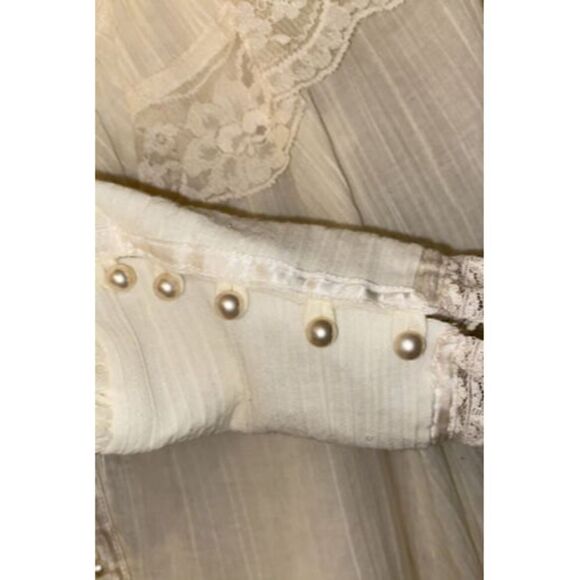 Vtg 1970s Gunne Sax Jessica's Gunnies Victorian High Neck Blouse Ivory Pearls M - Picture 5 of 12